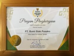 PT. BSP Raih Penghargaan Mitra Zakat Perusahaan Terbaik dari Baznas Siak
